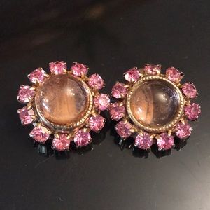 Vintage Pink Jeweled Round Earrings